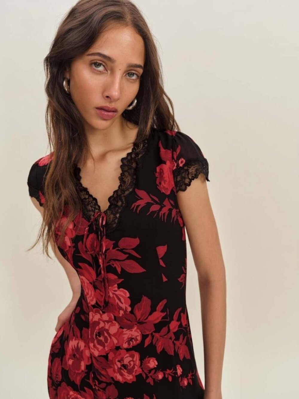 NWOT Reformation Tiffie Dress in Basilica Black Red Midi Size 0